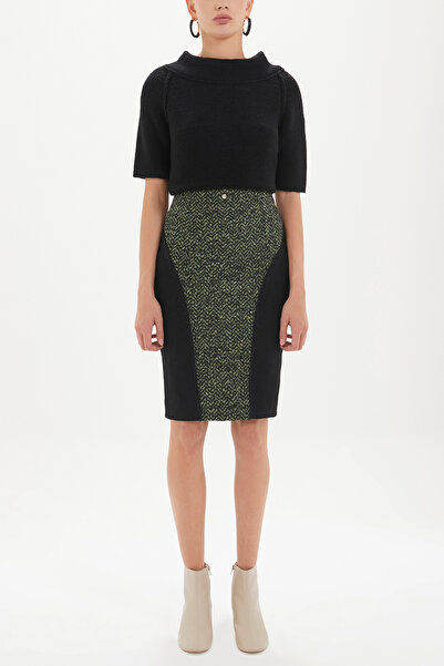 SOCIETA Siyah Kadife garnili kaşe etek 80482