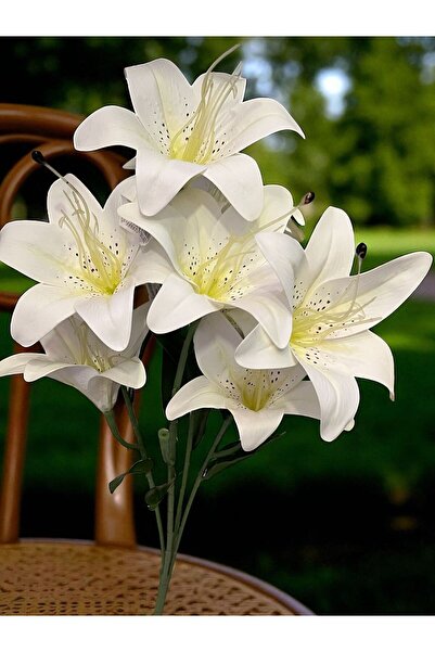 Happyland Yapay Çiçek Lilyum Demeti Beyaz 9 ^lu 50 cm