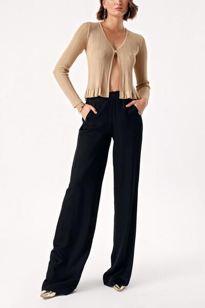 SOCIETA Altın Kısa ince parlak ipli örme hırka 28877