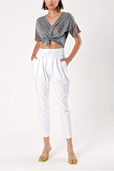 SOCIETA Gri DESENLI V YAKA ORME BLUZ 19584