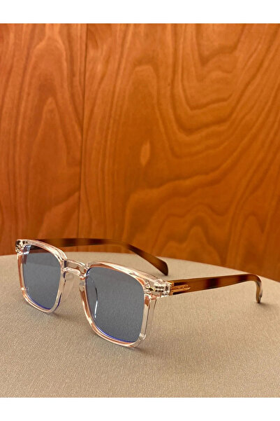 Angel Eyes Square Design Leopard Clear Frame Blue Glass Sunglasses Uv400 Protection Women&Men