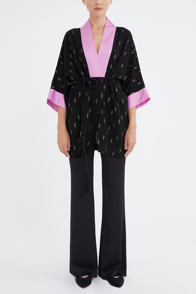 SOCIETA Siyah Kontrast renkli kimono bluz 19757