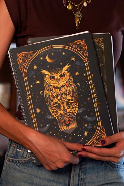 DİVAL مجموعة من غطاءين من الورق المقوى حلزوني مقاس A4 دفتر ملاحظات مدرسي مع جدول دراسي مربع - بومة، غزال