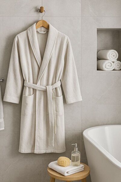 LUNGA VİTA رداء حمام منسوج من القش مصنوع من القطن بنسبة 100% باللون البيج