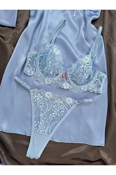 Lena Homewears Γυναικείο Σετ Σουτιέν Νυχτικό Σατέν 5 τεμαχίων Σετ προίκας