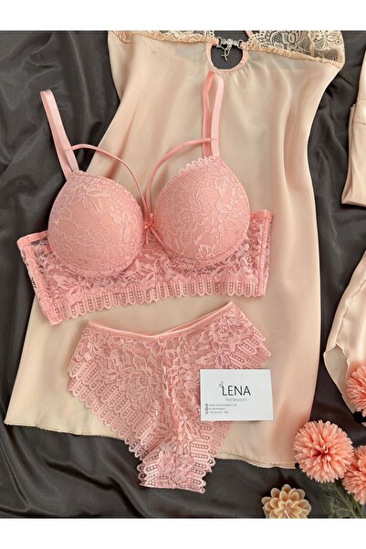 Lena Homewears Women's 5-Piece Satin Nightgown Bra Shorts Dowry Set