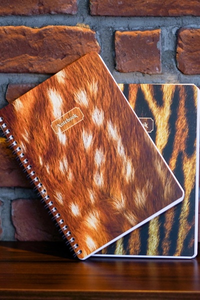 DİVAL A5 Spiral Cardboard Cover Set of 2 Checkered Lesson Plan Notepad School Notebook - Gazelle, Tiger