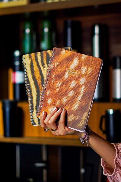 DİVAL A5 Spiral Cardboard Cover Set of 2 Checkered Lesson Plan Notepad School Notebook - Gazelle, Tiger