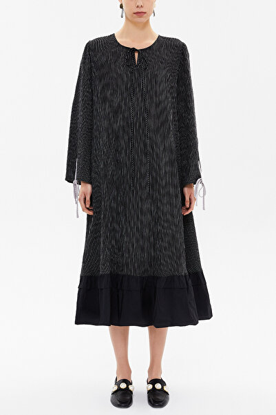 SOCIETA Siyah Önü piliseli midi elbise 93152