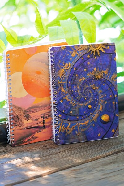 DİVAL A5 Spiral Cardboard Cover Set of 2 Checkered Lesson Programmed Note School Notebook - Galaxy