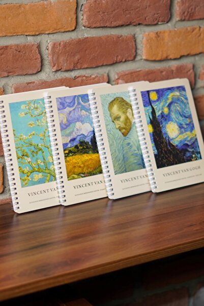 DİVAL A5 Spiral Cardboard Cover Set of 4 Lined Lesson Programmed Note School Notebook - Van Gogh Series