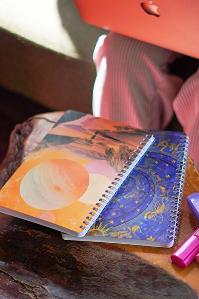 DİVAL A5 Spiral Cardboard Cover Set of 2 Checkered Lesson Programmed Note School Notebook - Galaxy
