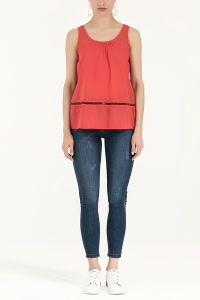 SOCIETA Kırmızı Nakışlı kolsuz koton bluz 19620