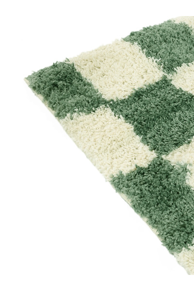 EUROBANO Chess Dama Desenli Kemik-yeşil Salon Oturma Odası Yatak Odası Koridor Makine Halısı Yolluk Shaggy