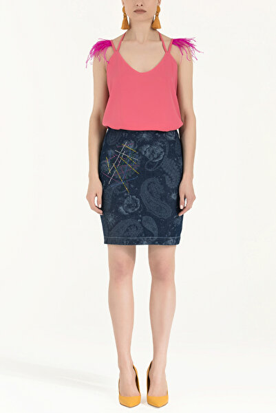 SOCIETA Lacivert Taşlı denim etek 80638