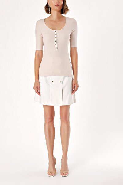 SOCIETA Bej DÜĞME DETAYLI ÖRME BLUZ 19323