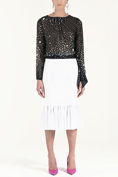 SOCIETA Beyaz Yüksek bel volan etek 80899