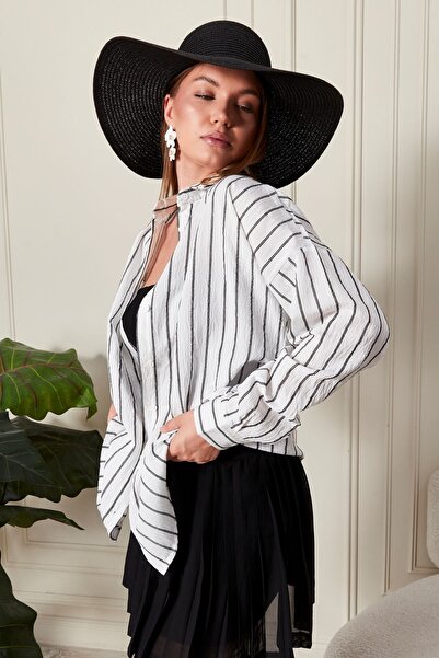 COMBİNE MİCHAİL Бяла раирана дамска риза Overfit, подходяща за всички сезони