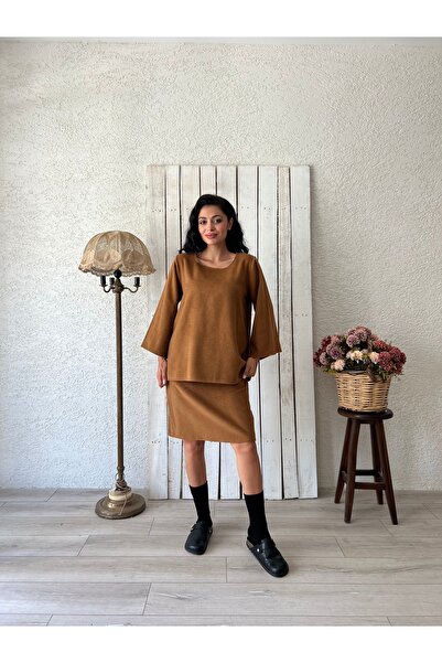 KÜÇÜĞÜM BUTİK Σετ φούστα-μπλούζα Camel Short Cachet (ΣΕΤ 2)