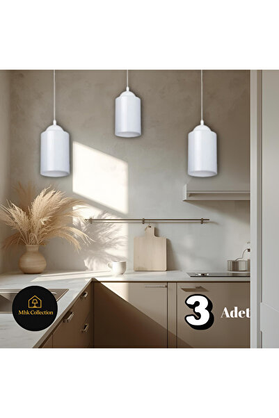 MHK Collection 3 Adet Rustik Akrilik Beyaz Mika Cam 3'lü Salon Mutfak Çocuk Odası Sarkıt Avize