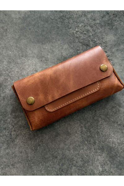 Bolt Leather %100 Gerçek Deri Tütün Kesesi - Tütün Çantası Taba