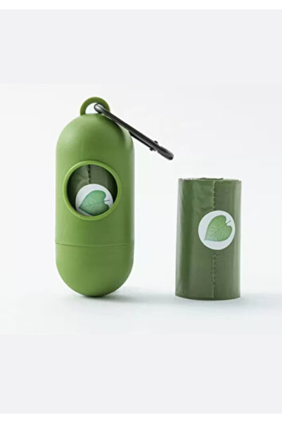 TrioStore Dispenser portabil verde + 15 pungi biodegradabile, pentru pisici ș...