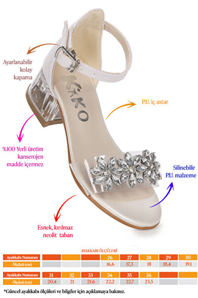 Kiko Kids Yangu Sand Silvery Stone Girl's 3 cm Transparent Heeled Sandals Evening Dress Shoes