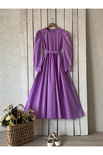 KÜÇÜĞÜM BUTİK Μακρύ λιλά ποπλίνα φόρεμα