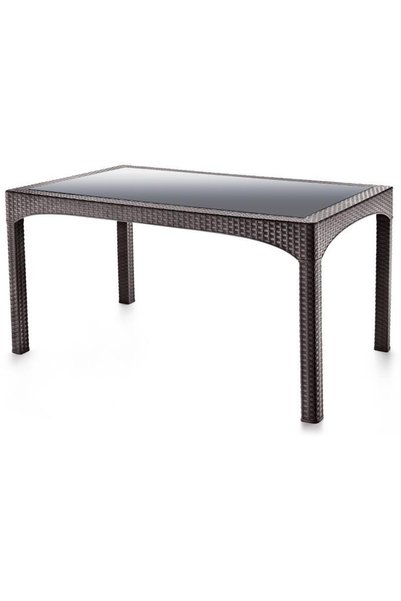Omnipazar SY-2586 Kahverengi Rattan Temperli Camlı Masa Dikdörtgen 92782