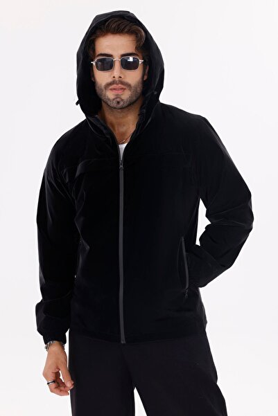 freemen Men's Black Hooded Nova Fabric Lightweight and Durable Stylish Seasonal Water and Windproof Raincoat