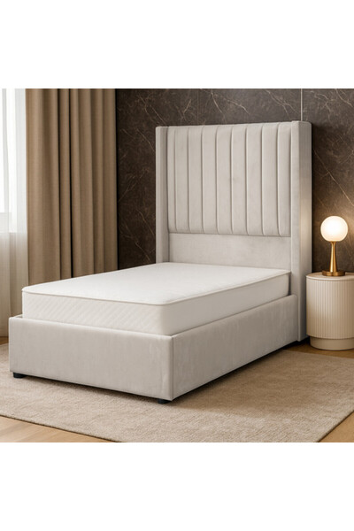 Rahaty Store Modern Wooden Bed with Velvet Upholstery 90×190 cm