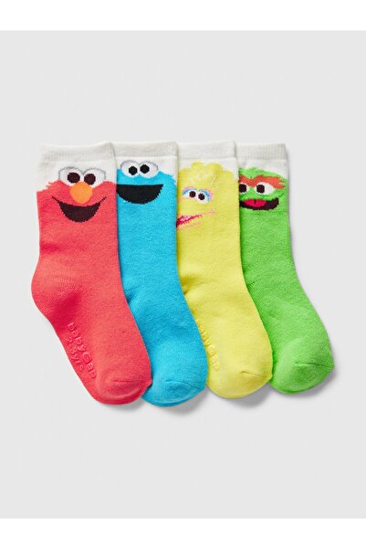 GAP Bebek Çok Renkli Sesame Street Crew 4'lü Çorap Seti