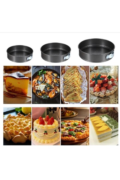 RENK YAPI RÜYASI 24cm 26cm 28cm 3-Piece Cake Mold with Lid, Round, Non-Stick, Leakproof, for Cheesecake, Pie, Pizza