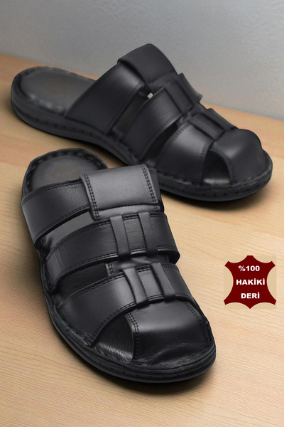 ISPARTALILAR 089 Puff Orthopedic Sole Daily Γνήσιο Δερμάτινο Ανδρικές Παντόφλες Ανδρικές παντόφλες εσωτερικού χώρου