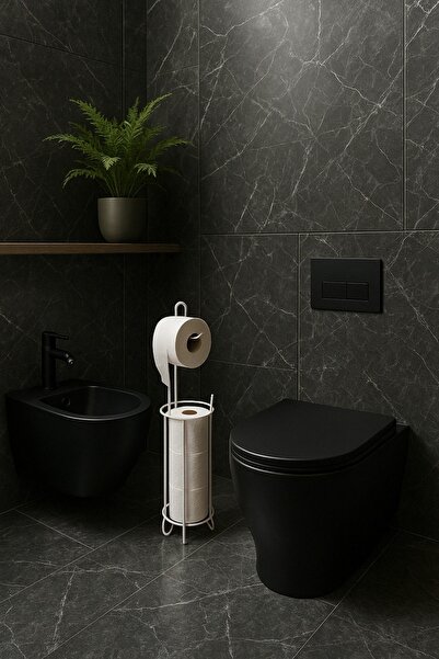 Magic Objects Ayaklı Beyaz Tuvalet Kağıtlığı | Yedekli Metal Kağıt Standı Askısı