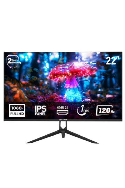 Sades شاشة الألعاب Russula SA-CJ03F22B 22 بوصة FHD IPS، HDMI 2.1، 1 مللي ثانية (GtG)، 120 هرتز، DP، لوحة مضادة للتوهج.