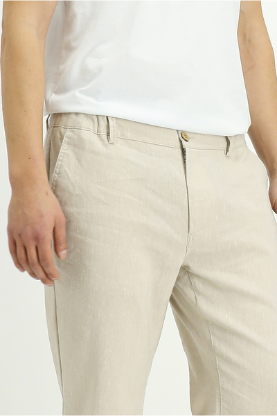 Kiğılı Slim Fit Keten Düz Beli Lastikli Klasik Pantolon