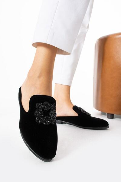 Moda Devrin Черни чехли за дома и открито с катарама от набук