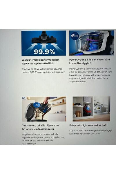 Philips Power Pro City Toz Torbasız Elektrik Süpürgesi, Hepa 13 Alerjik Filtreli