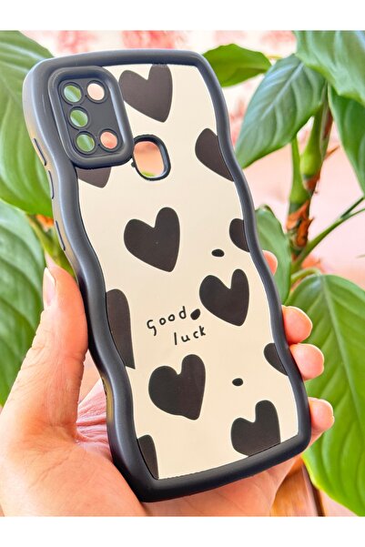 Fibaks Samsung Galaxy A21S Kılıf Aynalı Kalp Desenli Yumuşak Kenarlı Kamera Korumalı Silikon Kapak