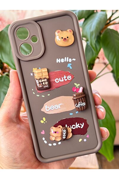 Fibaks Samsung Galaxy A06 Case Soft Silicone Cover with Teddy Bear Coffee Design Pattern Camera Protection