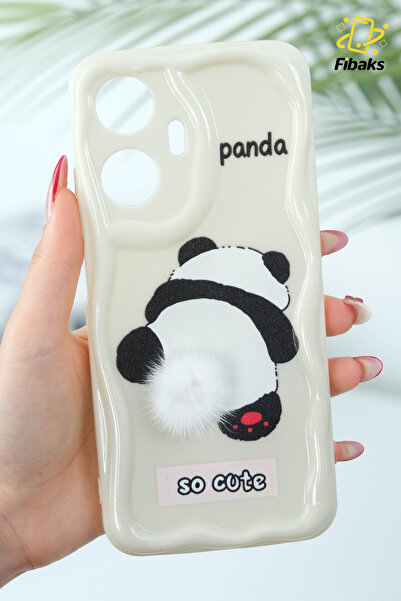 Fibaks Realme C55 Uyumlu Kılıf Tasarımlı Desenli Kamera Korumalı Panda Beyaz ...