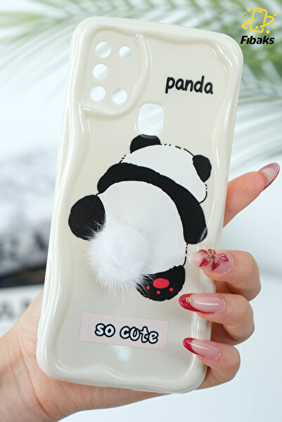 Fibaks Galaxy A21S Compatible Case Designed Patterned Camera Protection Panda White Tassel Silicone Cover
