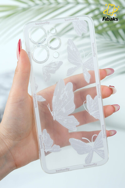 Fibaks Redmi 12 4g Uyumlu Kılıf Tasarımlı Desenli Kamera Korumalı Şeffaf Kelebek Esnek Yumuşak Silikon Kap
