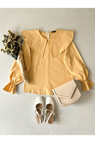 KÜÇÜĞÜM BUTİK Yellow Big Collar Poplin Blouse