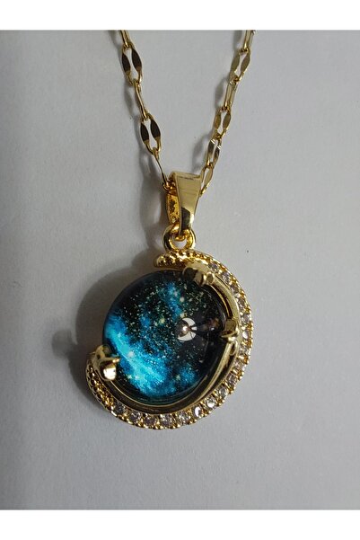 TWOGAN قلادة سكاي ستار ستيل، لون ذهبي، حجر زركون