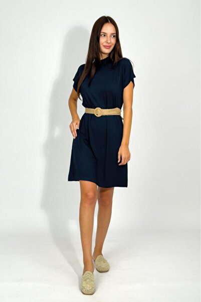 Betimoda Women's Stand Collar Sleeveless Underwear Viscose Tunic Navy Blue