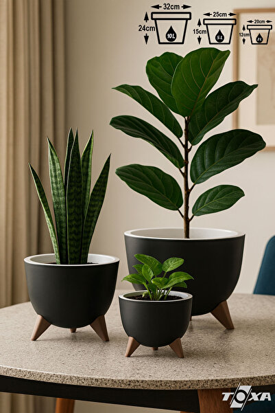 ToXA 3lü Küre Saksı Seti Drenaj Süzgeçli Ayaklı Bitki Çiçek Saksısı Ufo Set