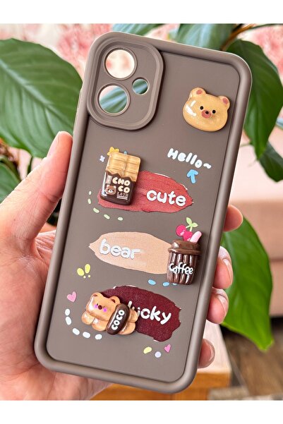 Fibaks Samsung Galaxy A06 Case Soft Silicone Cover with Teddy Bear Coffee Design Pattern Camera Protection