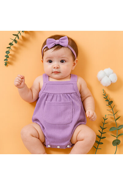 bebekpare Kız Bebek Salopet Romper %100 Pamuk(bandana dahil değildir)